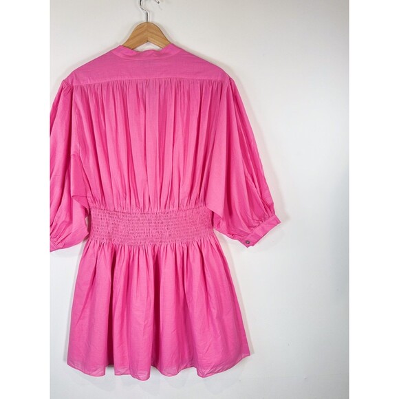 NWT Pinch Womens Dress Pink Mini Smocked Fit Flare V Neck Long Sleeve Medium - Picture 7 of 9